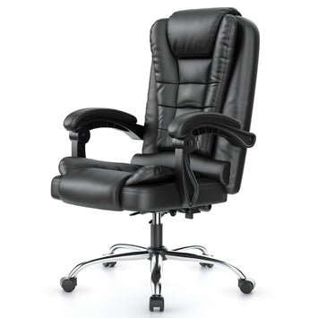 Ergonomisk kontorstol i PU-læder med høj ryg og tilbagelænet vippefunktion til hjemmekontoret
