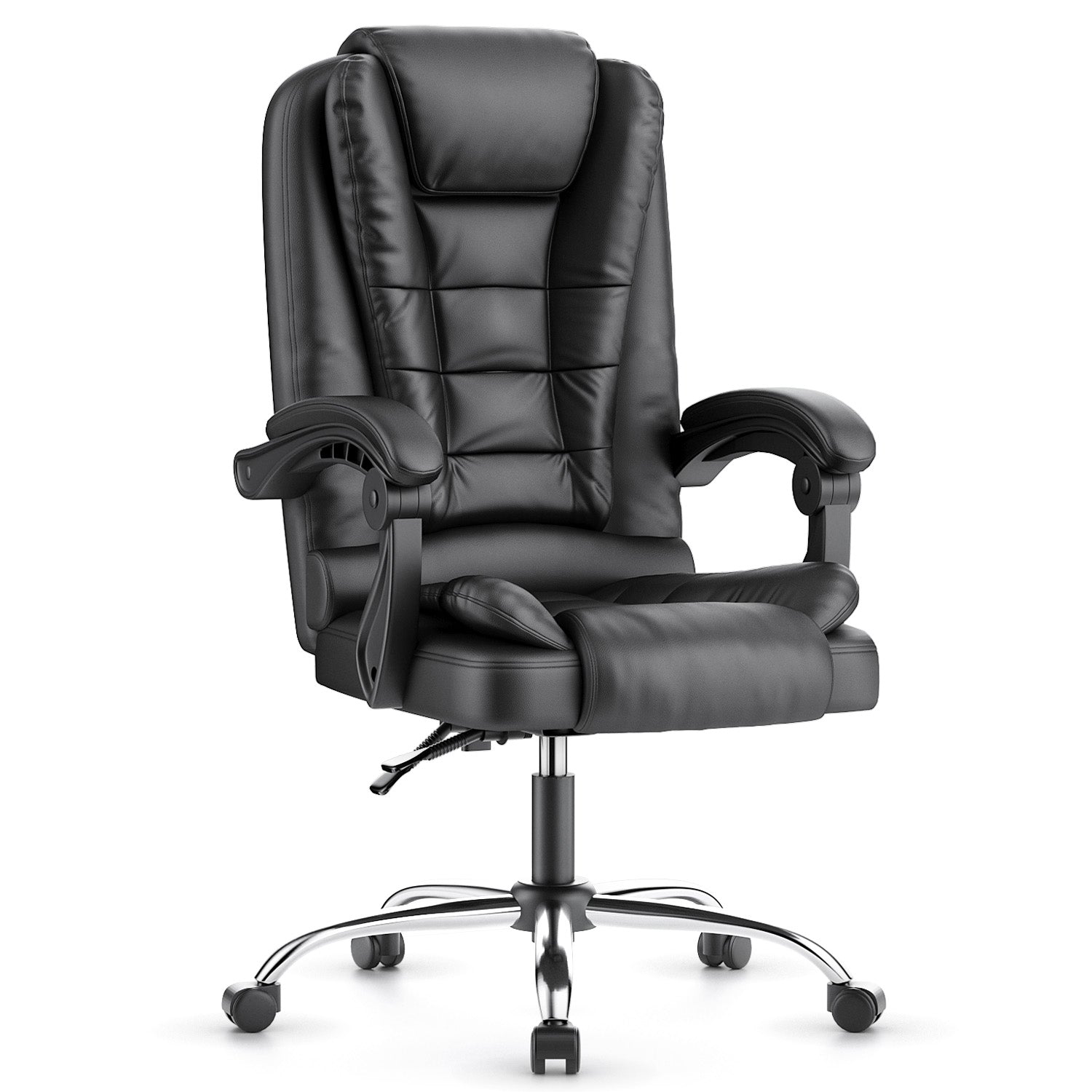 Ergonomisk kontorstol i PU-læder med høj ryg og tilbagelænet vippefunktion til hjemmekontoret