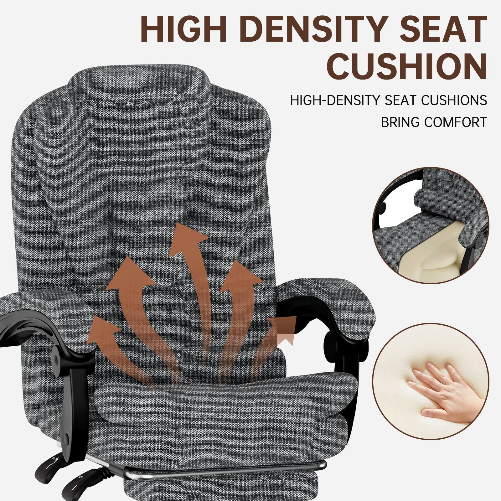 Ergonomisk kontorstol i PU-læder med høj ryg og tilbagelænet vippefunktion til hjemmekontoret