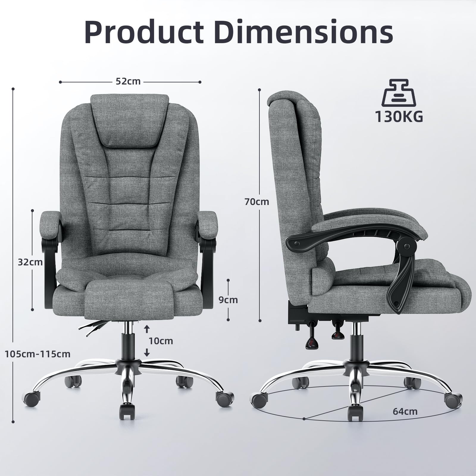 Ergonomisk kontorstol i PU-læder med høj ryg og tilbagelænet vippefunktion til hjemmekontoret
