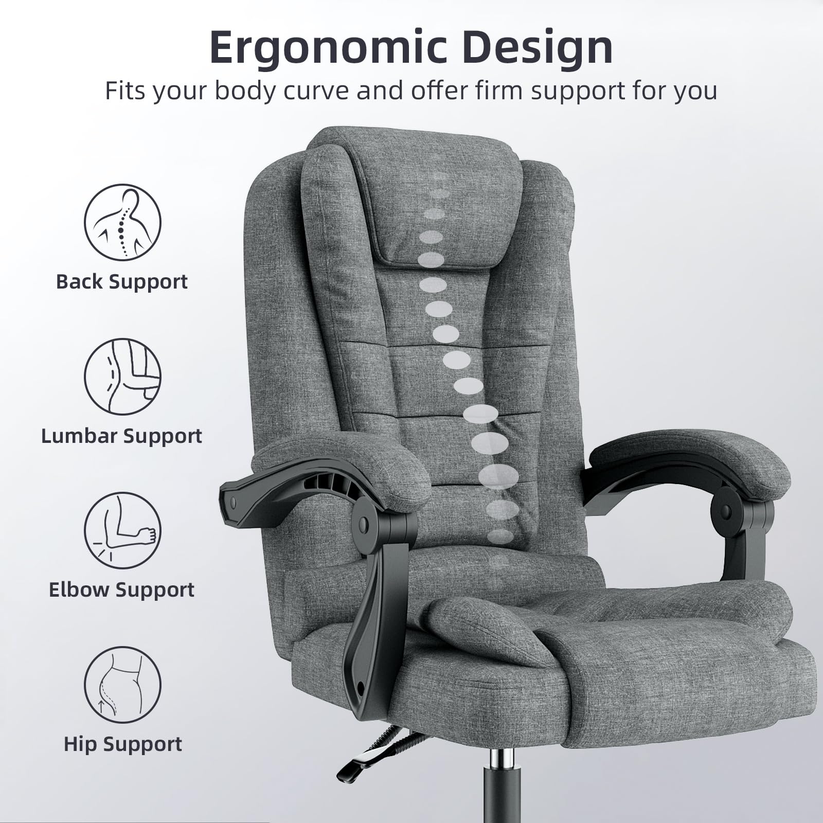 Ergonomisk kontorstol i PU-læder med høj ryg og tilbagelænet vippefunktion til hjemmekontoret