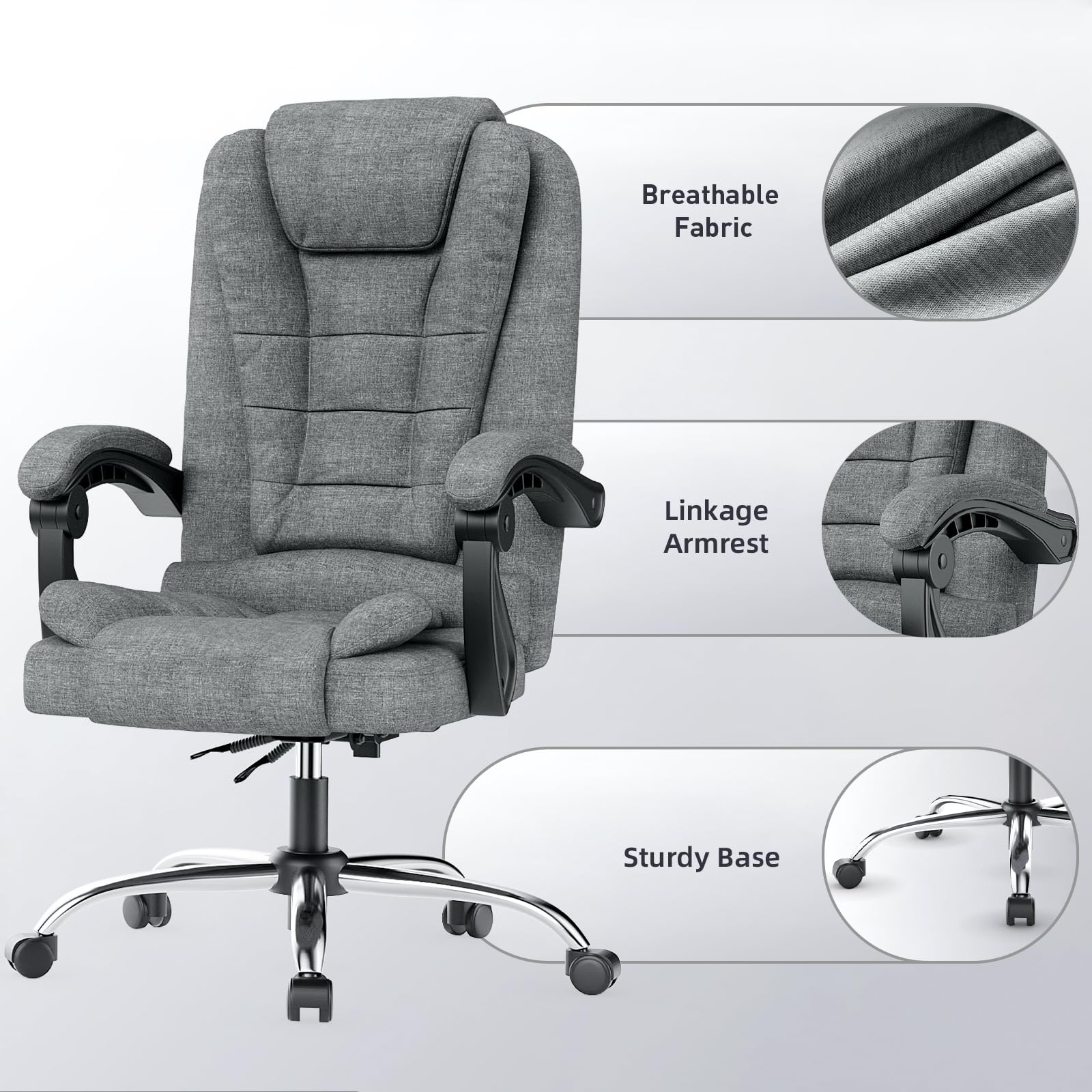 Ergonomisk kontorstol i PU-læder med høj ryg og tilbagelænet vippefunktion til hjemmekontoret