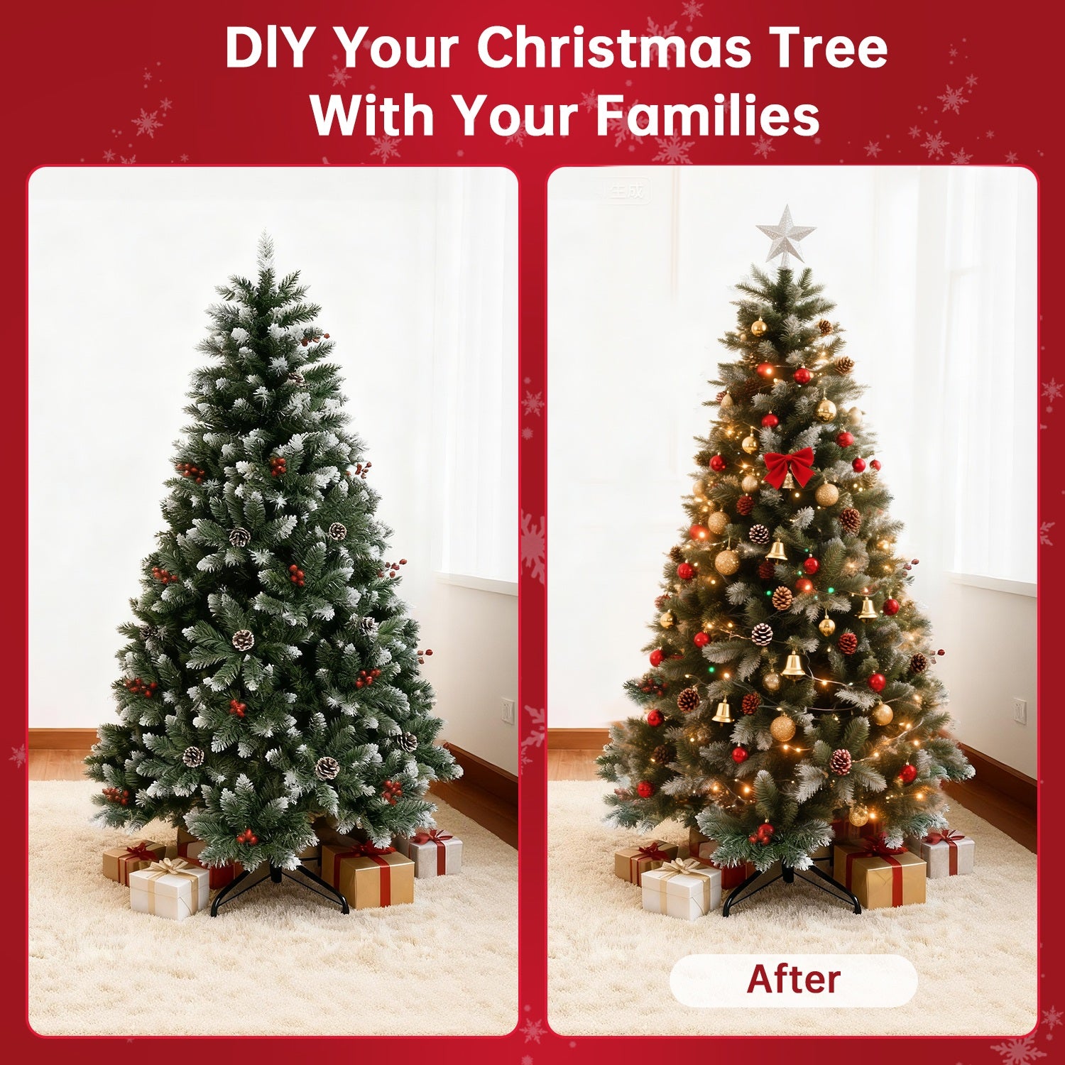 Kunstigt Juletræ, Foldbare, Flokkede Juletræer med Metalfod