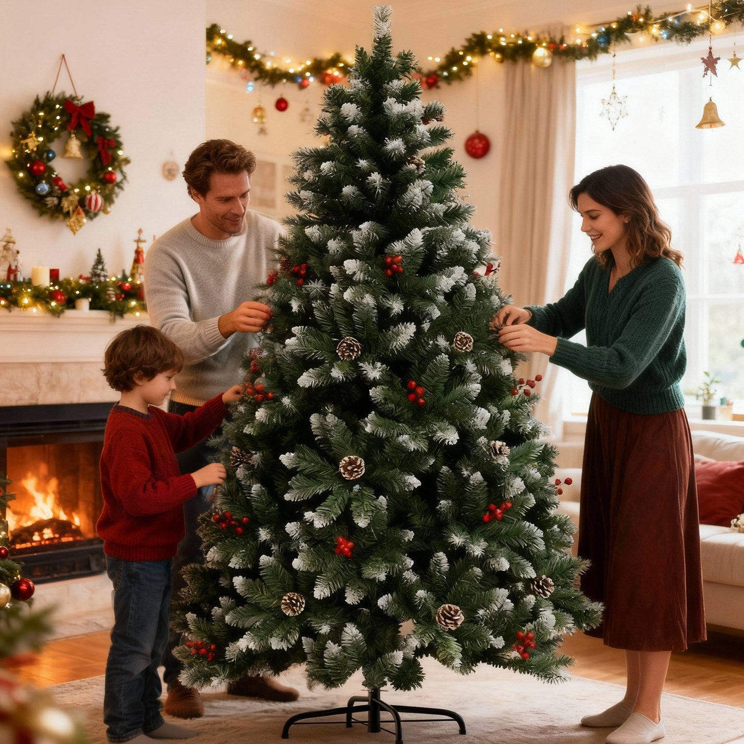 Kunstigt Juletræ, Foldbare, Flokkede Juletræer med Metalfod