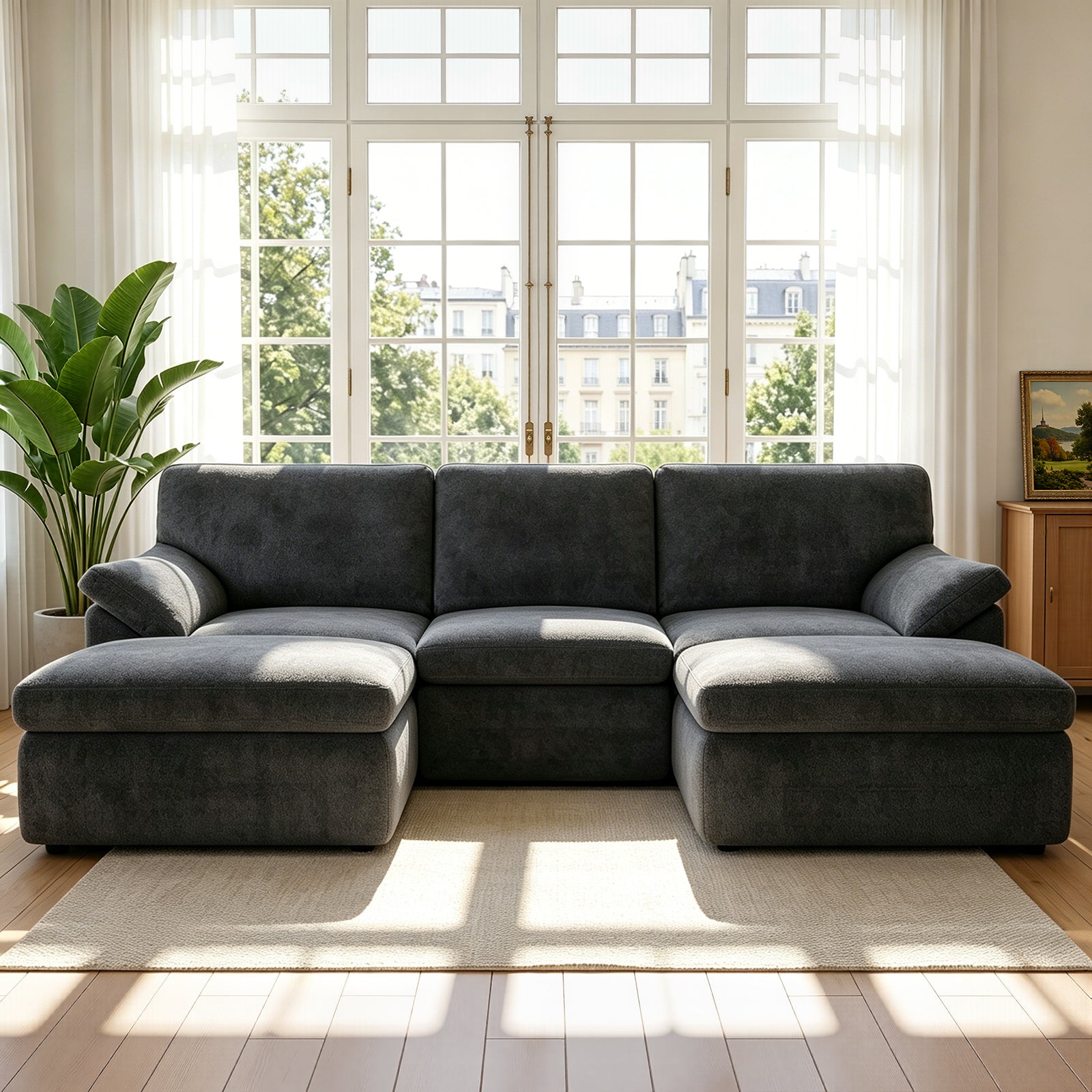 5-Sæders U-formet Sektionssofa Komfortabel Modulær Sofa, Fri Kombination
