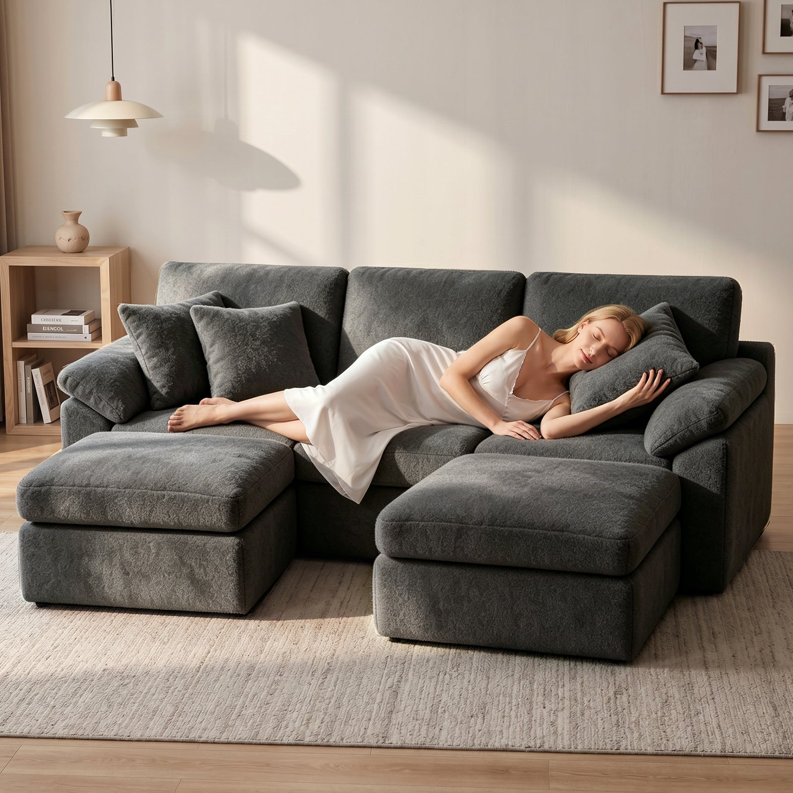 5-Sæders U-formet Sektionssofa Komfortabel Modulær Sofa, Fri Kombination