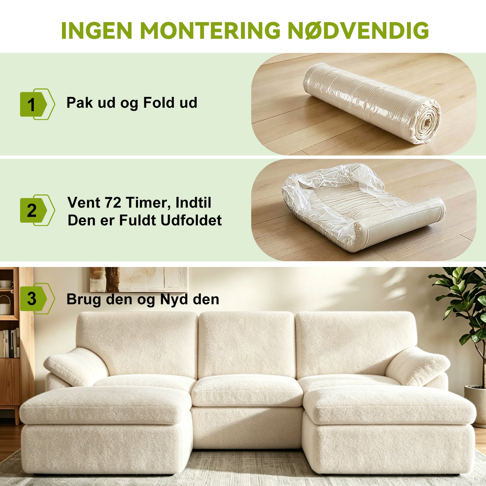 5-Sæders U-formet Sektionssofa Komfortabel Modulær Sofa, Fri Kombination