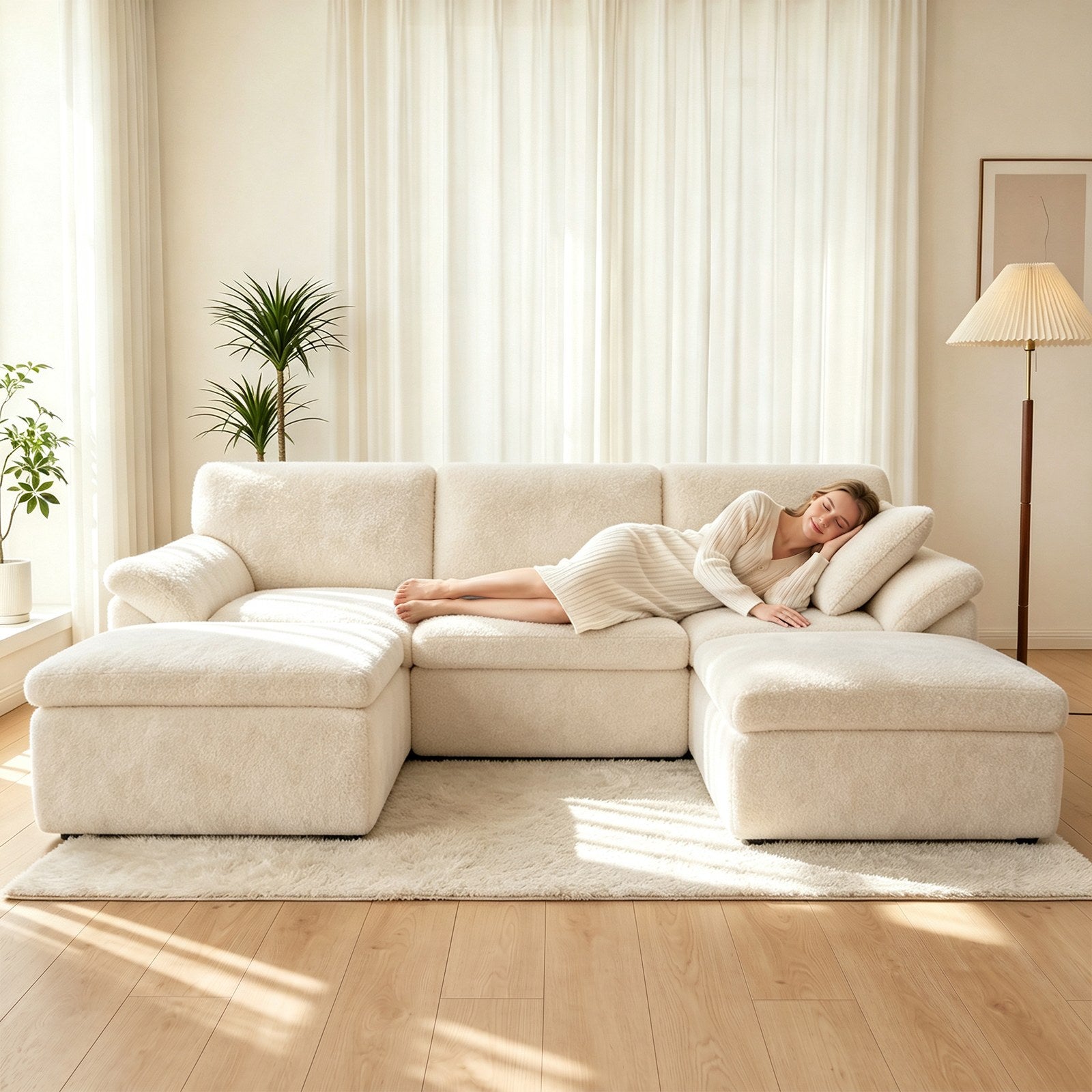 5-Sæders U-formet Sektionssofa Komfortabel Modulær Sofa, Fri Kombination