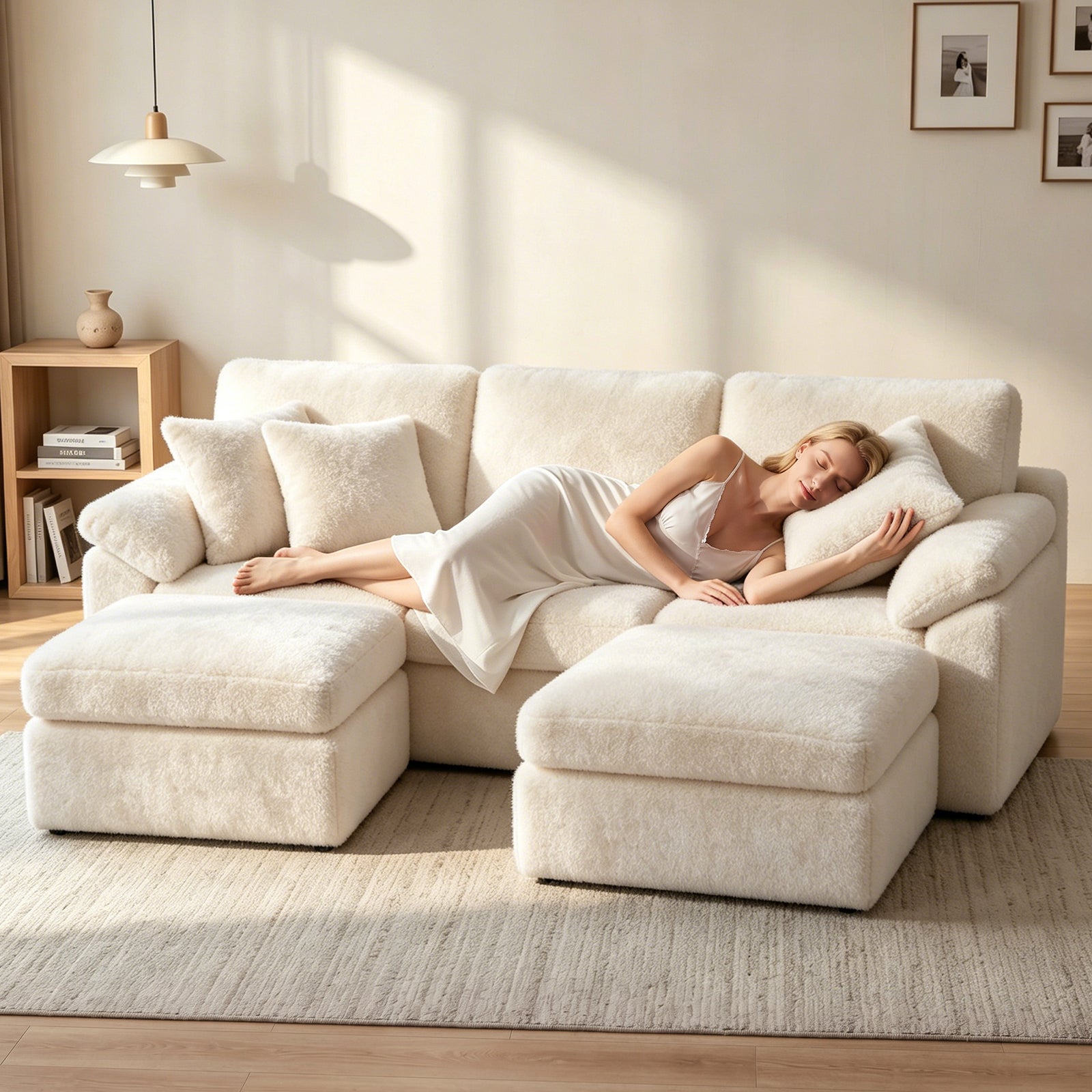 5-Sæders U-formet Sektionssofa Komfortabel Modulær Sofa, Fri Kombination
