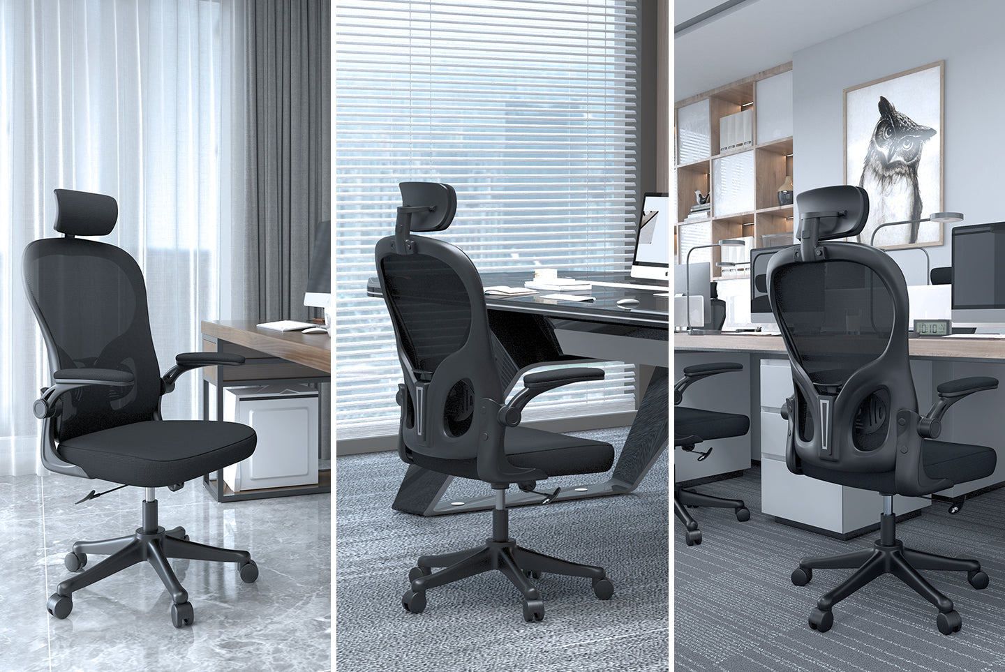 Kontorstol Ergonomisk skrivebordsstol, drejelig computerstol med polstret sædepude til hjemmet/kontoret