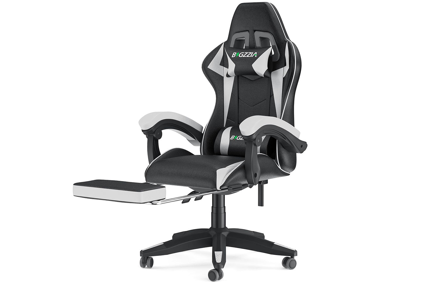Ergonomisk gamingstol 155° tilbagelænet drejestol med nakkestøtte og lændestøtte PU-læderkontorstol